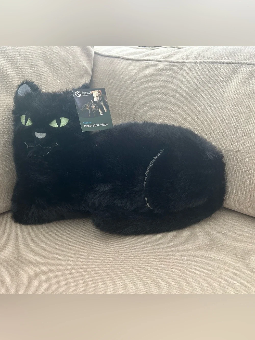 “New” Humane World For Animals Black Cat Decorative Pillow